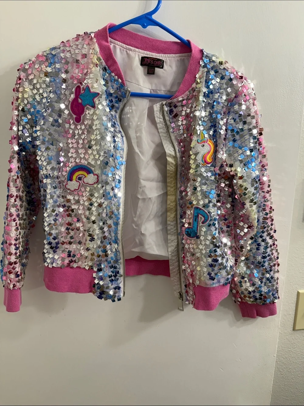 Justice Pink & Silver Sequin Dance Bomber Jacket